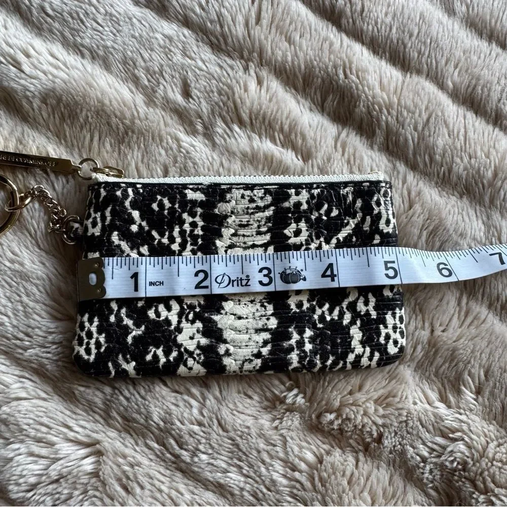 NEW Rebecca Minkoff Black White Snakeskin Zip Top Key Ring Coin Purse